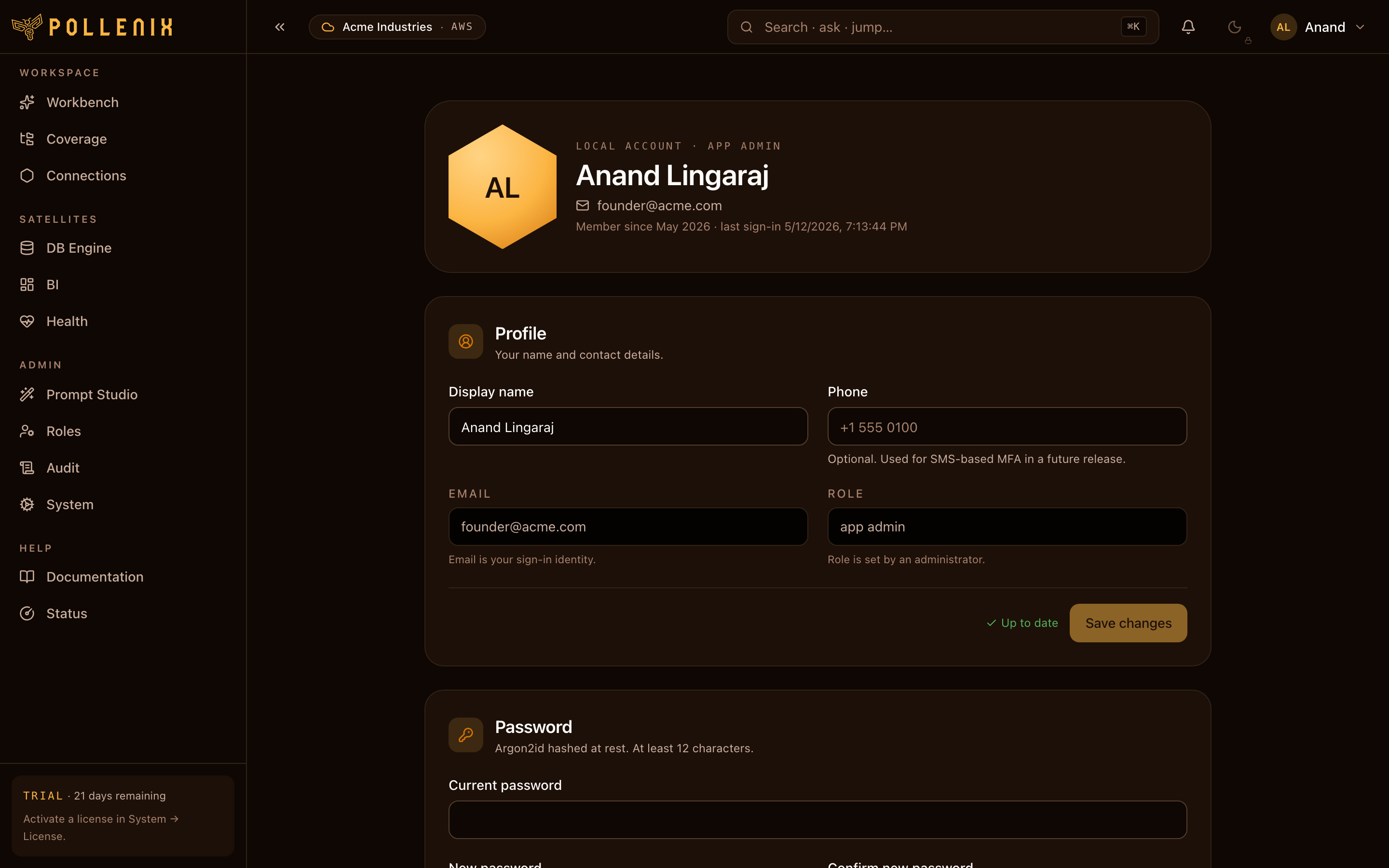 Your account — overview of the page.