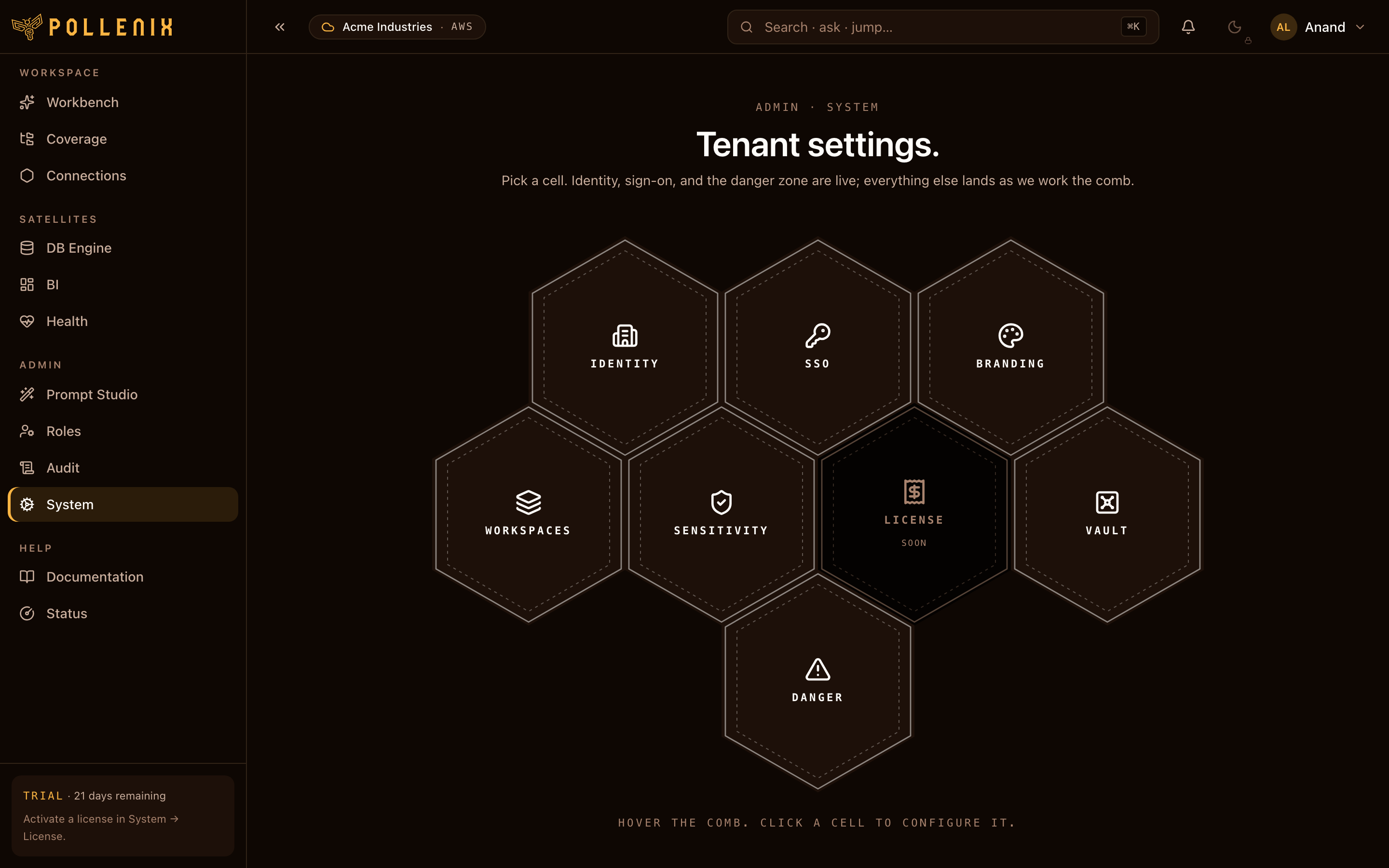 Admin → System — every config surface is a tile.