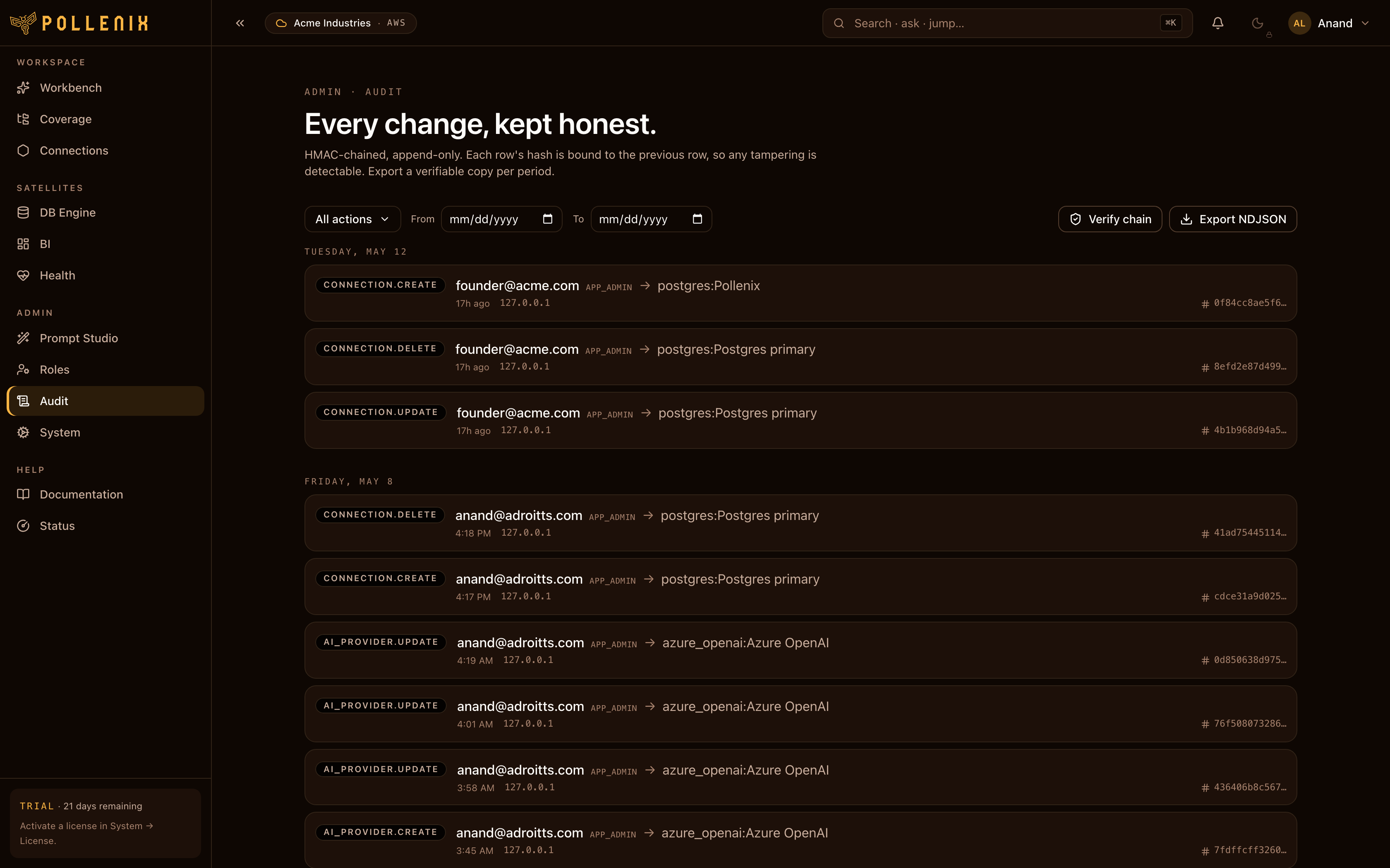 Audit log — overview of the page.