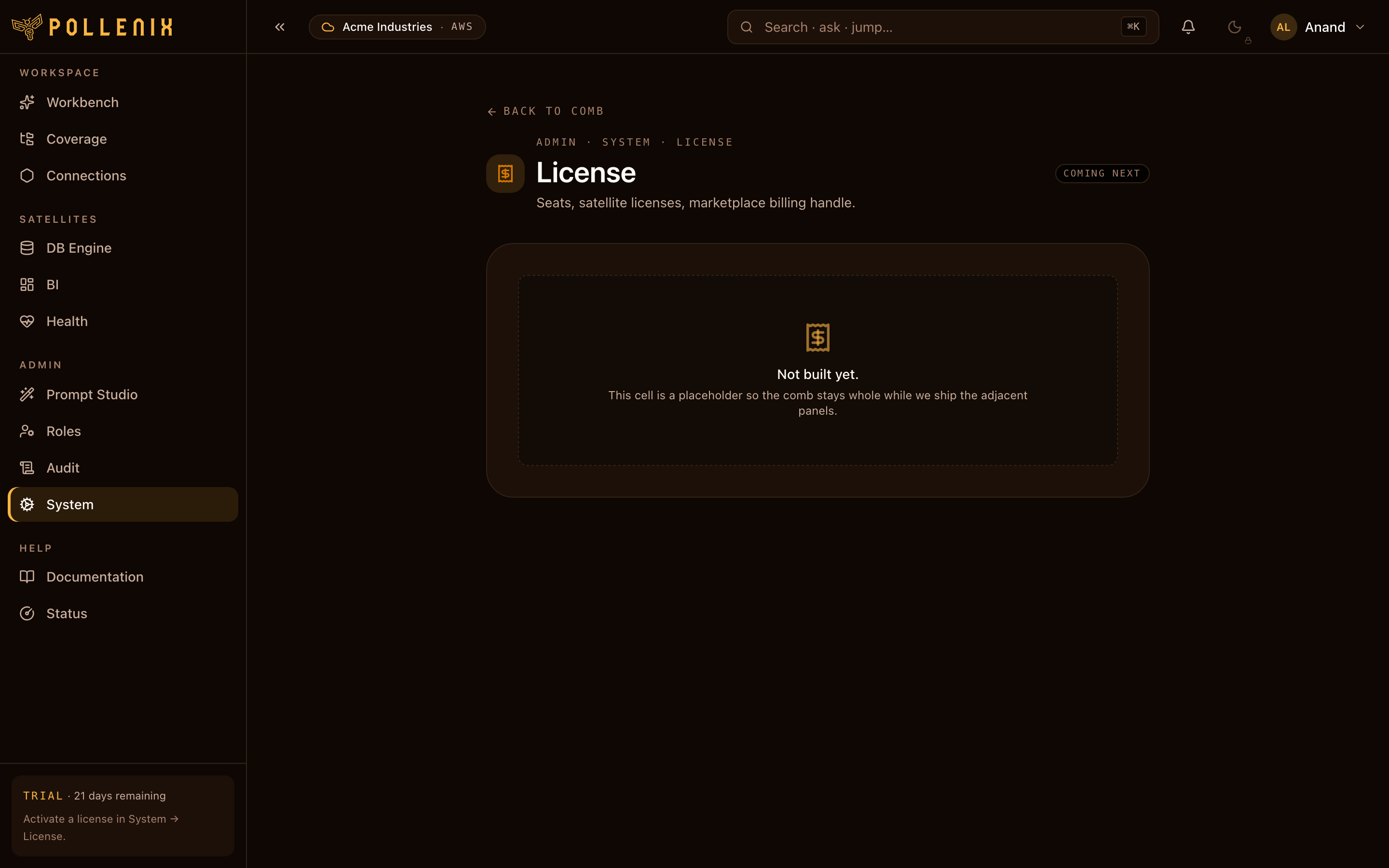License activation — overview of the page.